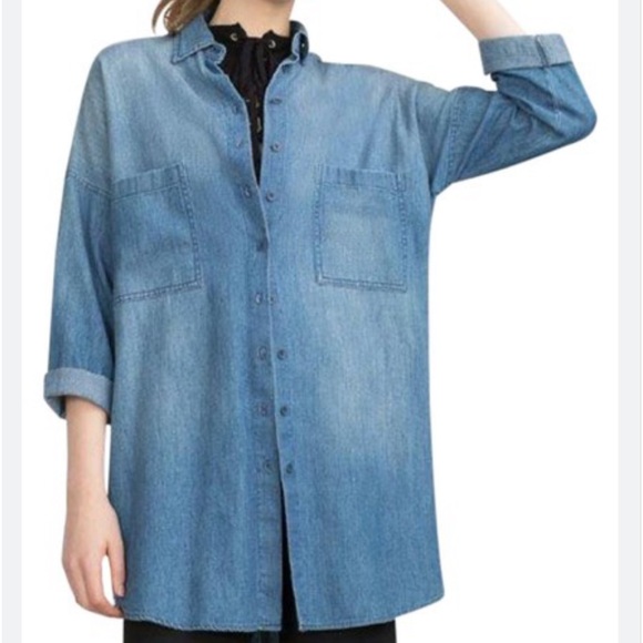 Zara Woman Blue Frayed Hem Lyocell Lightweight Shirt Dress - Picture 3 of 13